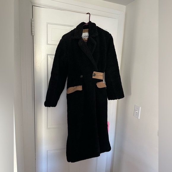 GANNI two tone wool long Sherpa Teddy coat Sz 34 Small S - Picture 2 of 14